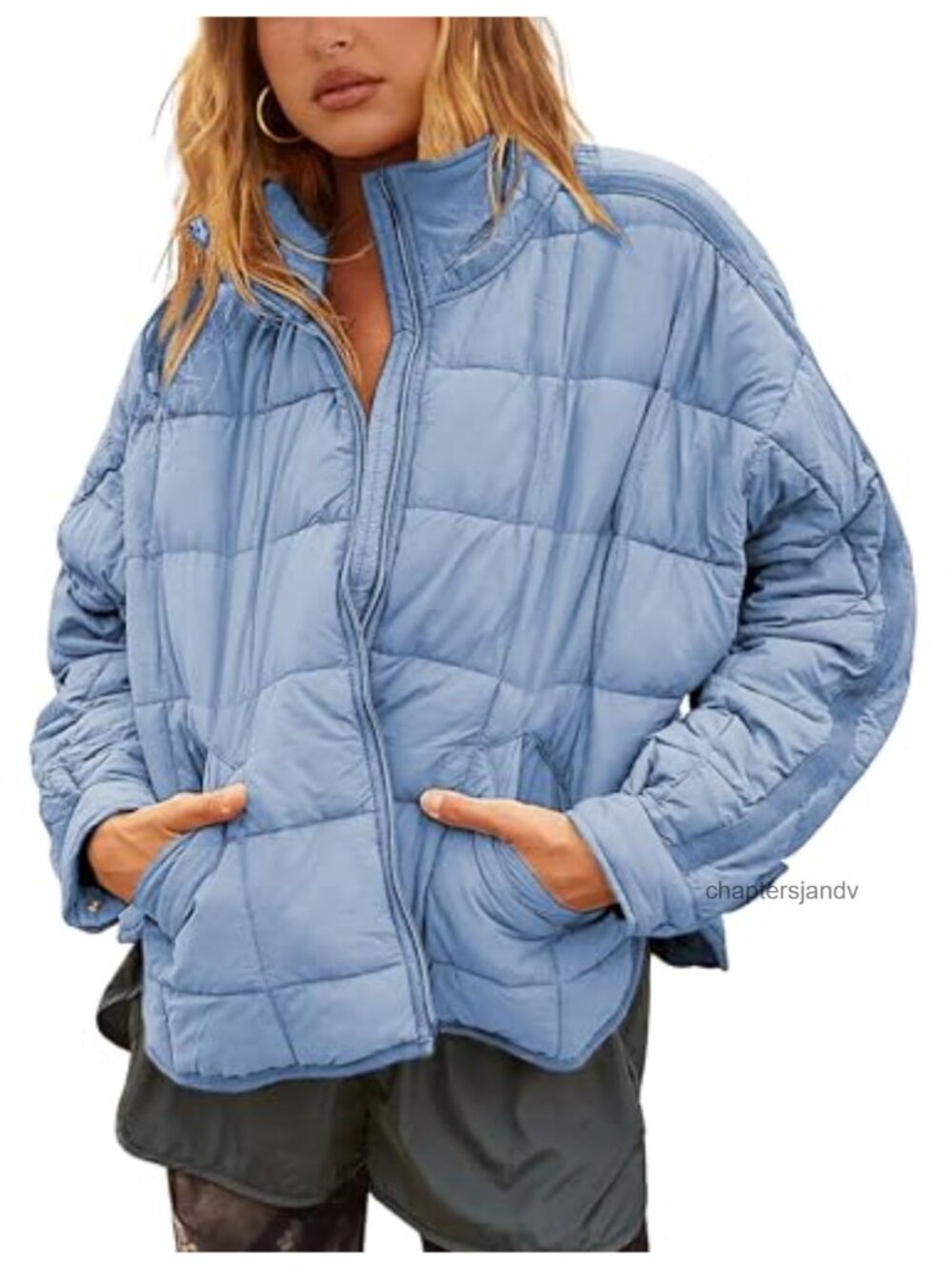 Oversized Quilted Lightweight Puffer Jacket Stand Collar Zip Casual